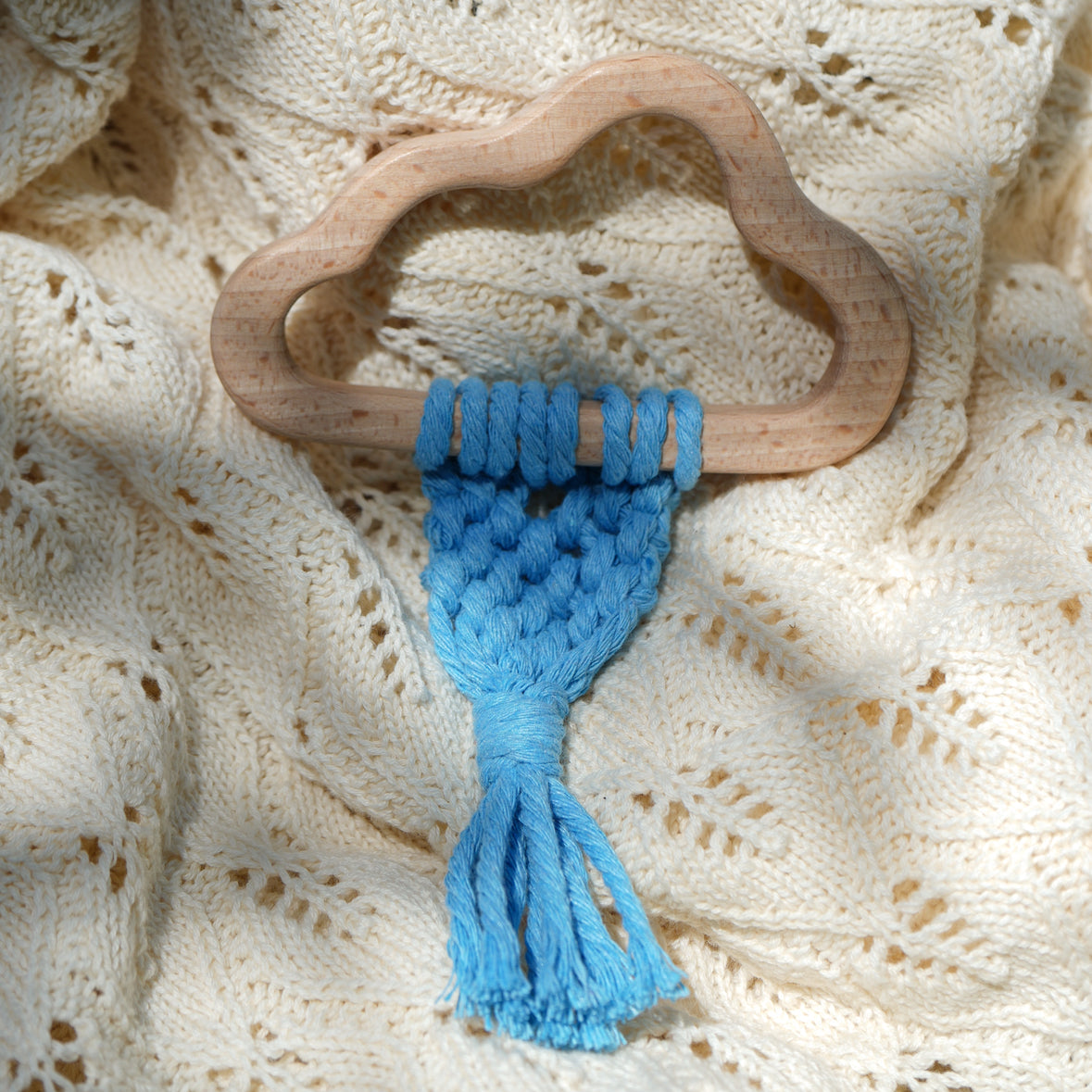 NEW! Macramé Teether ~ Organic Cotton ~ Blue Cloud