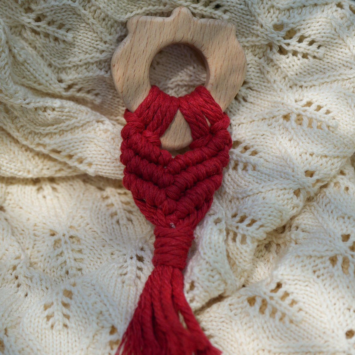 NEW! Macramé Teether ~ Organic Cotton ~ Red Strawberry