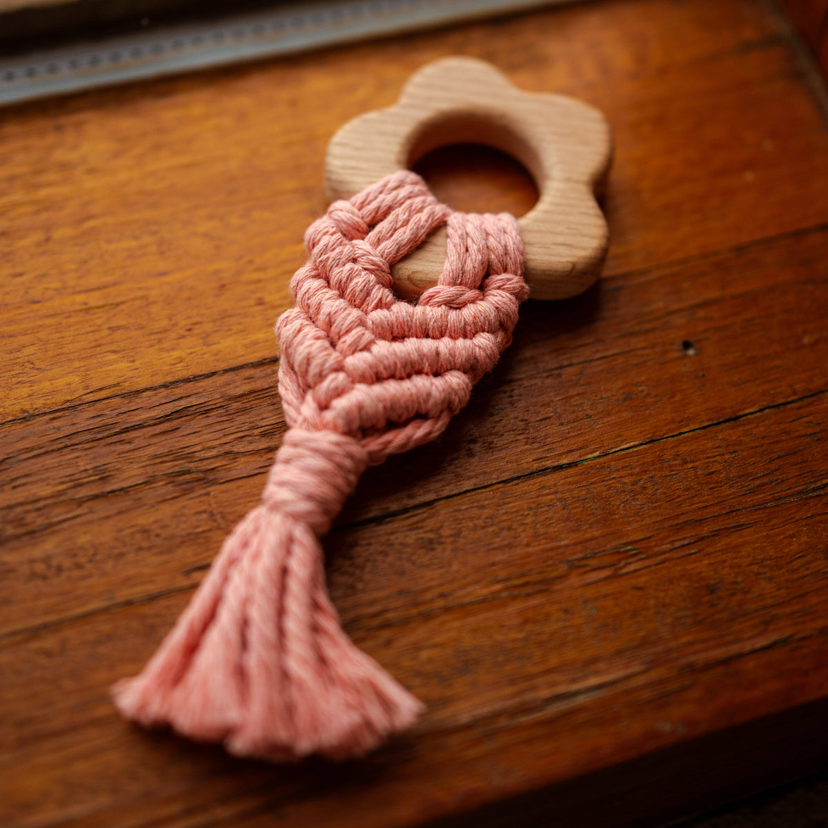 Macramé Teether ~ Organic Cotton ~ Pink Flower