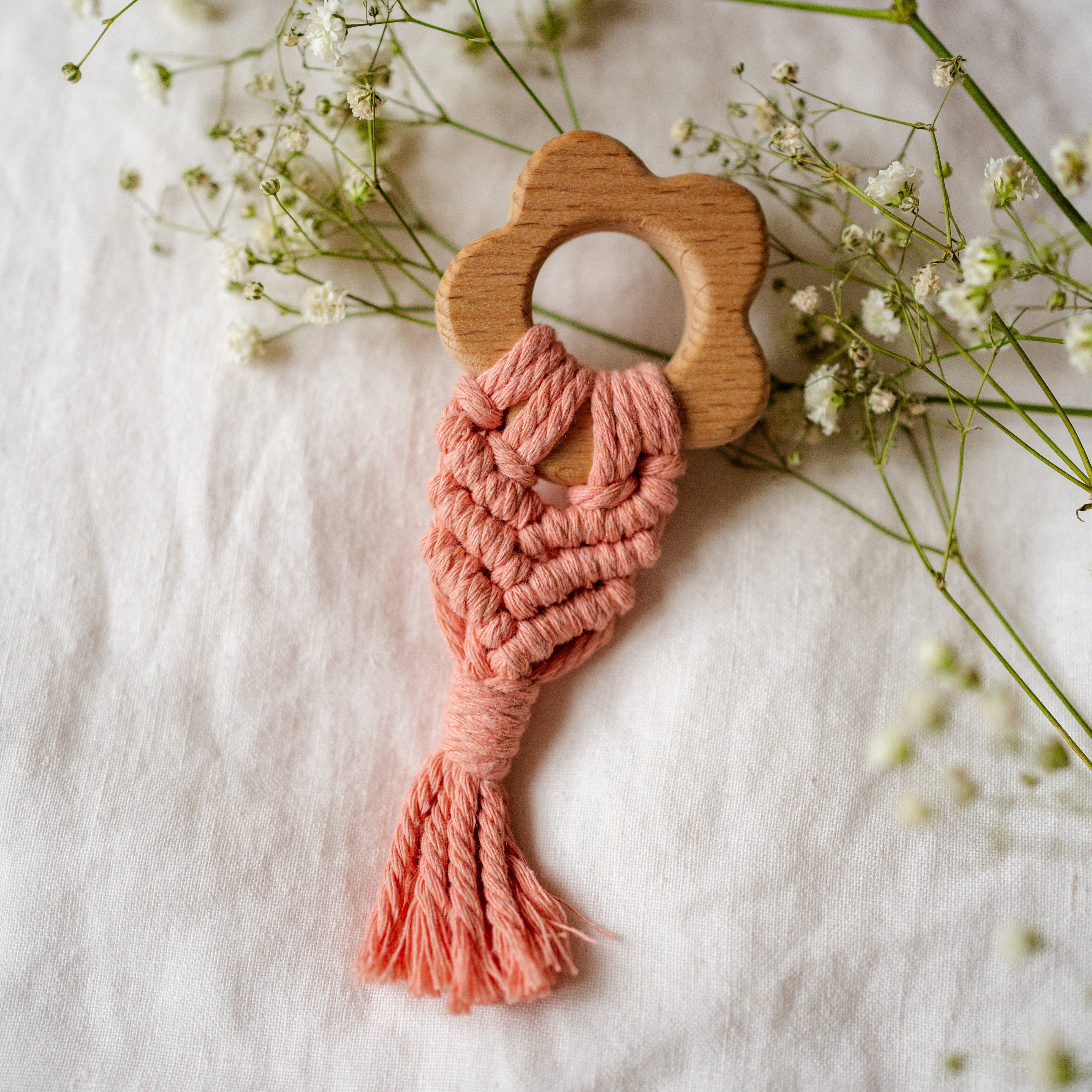 Macramé Teether ~ Organic Cotton ~ Pink Flower