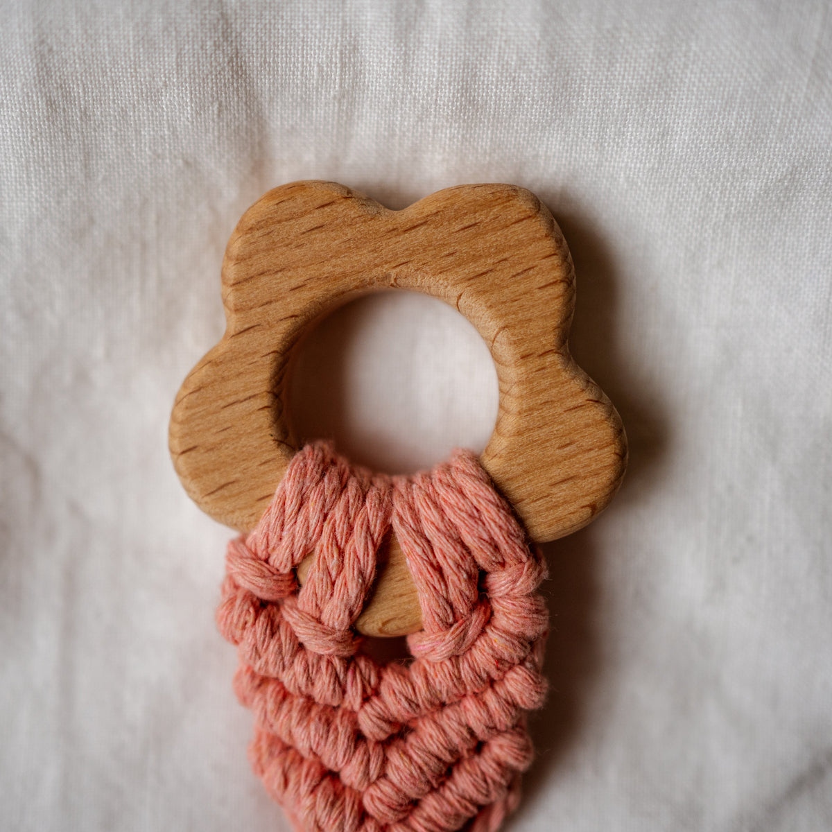 Macramé Teether ~ Organic Cotton ~ Pink Flower