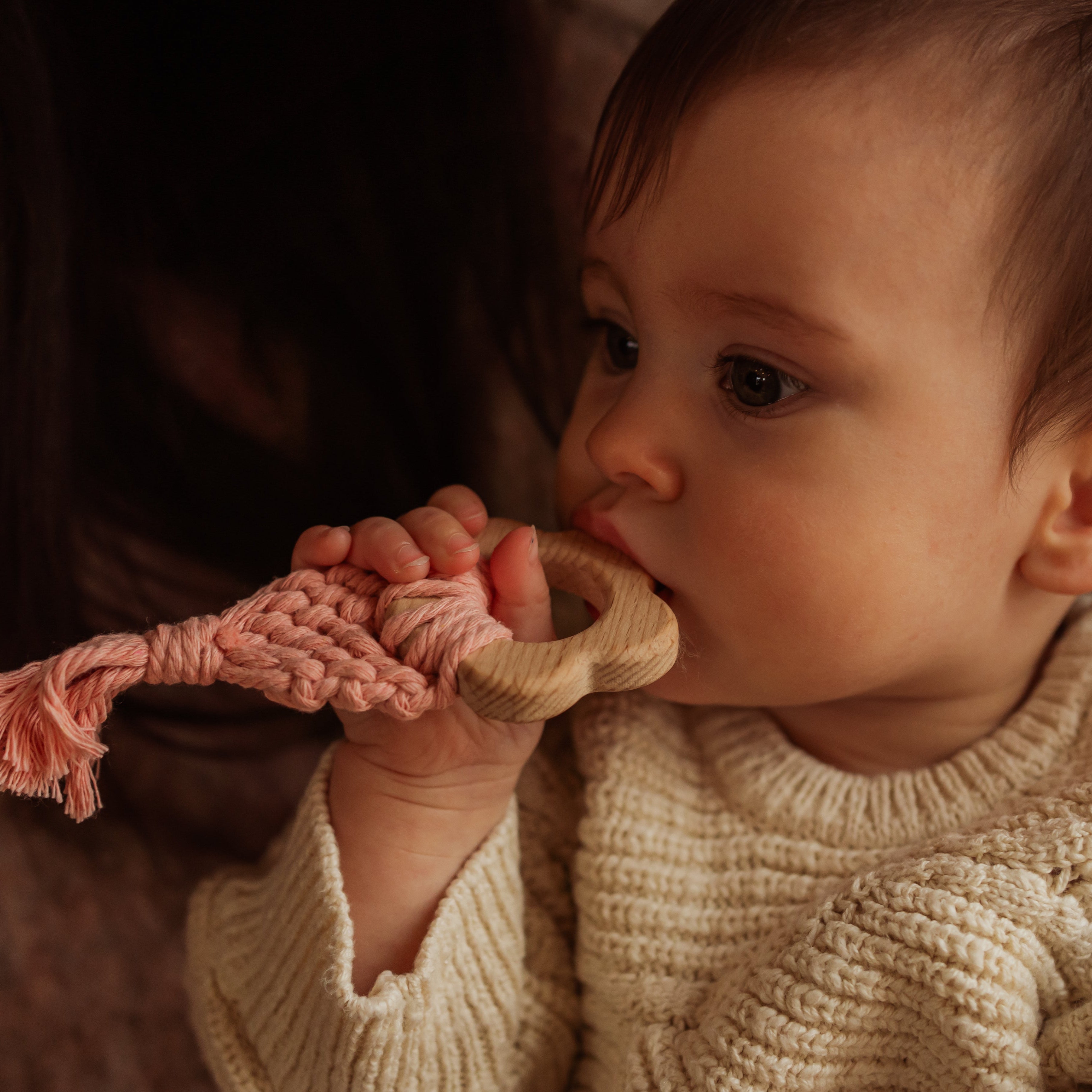Macramé Teether ~ Organic Cotton ~ Pink Flower